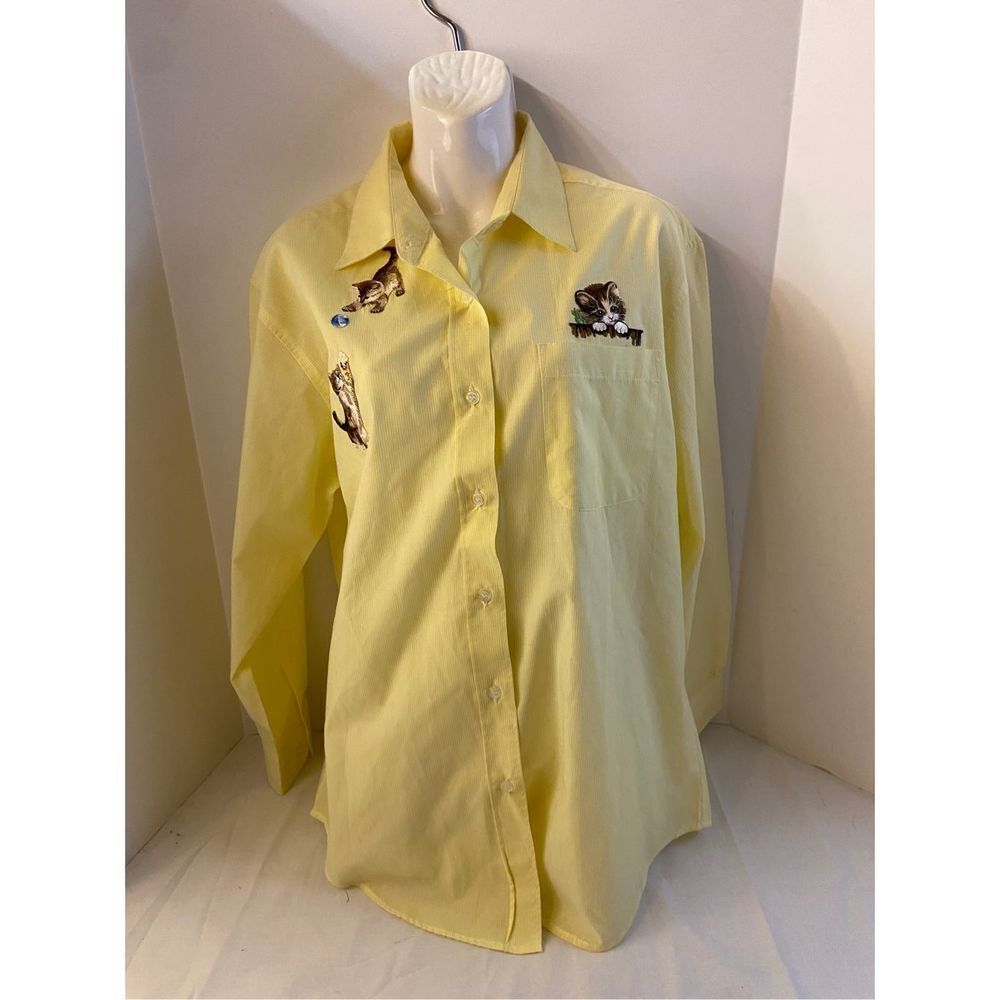 Ptny‎ cat button shirt medium yellow 83020